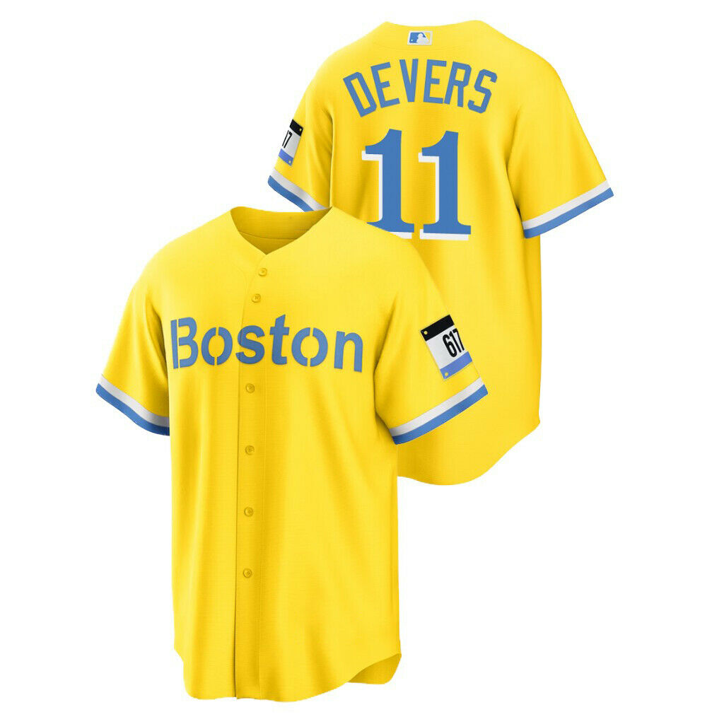 Men's Boston Red Sox #11 Rafael Devers Replica 2021 City Connect Gold ...