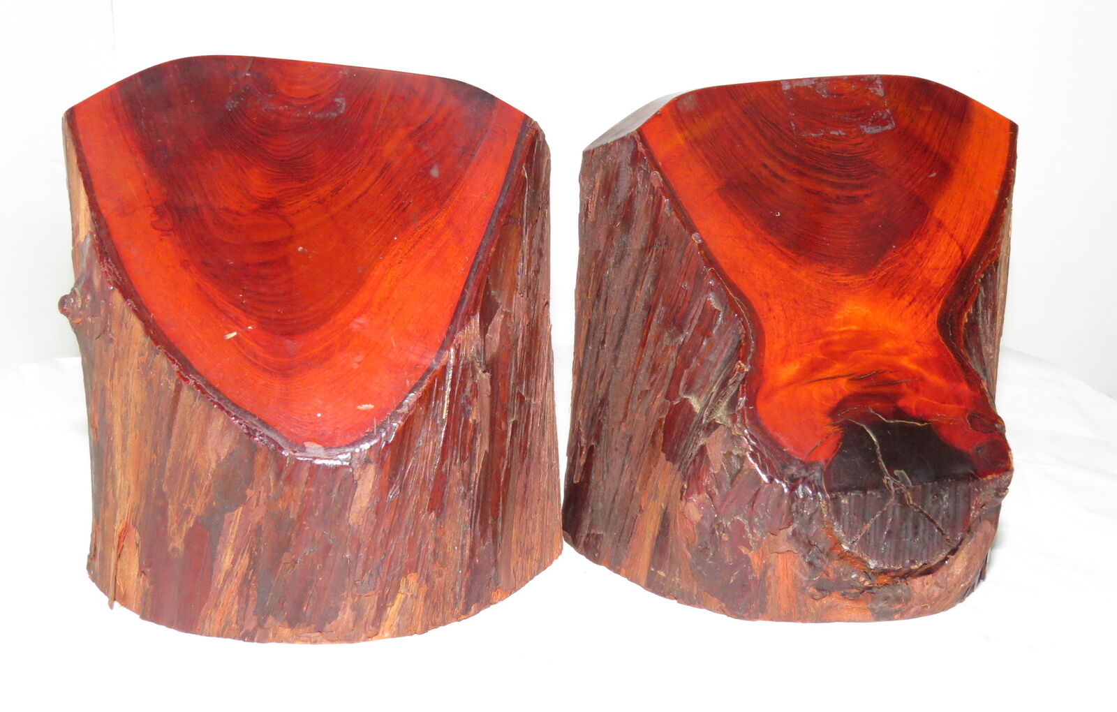 Vintage Red Wood Bookends - California Redwood Souvenir  W/ Sticker