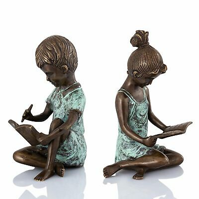 SPI Home Pair of Cast Brass Hand Painted Boy & Girl Bookends