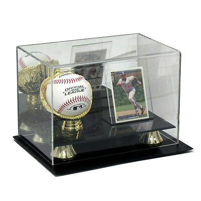 Deluxe Acrylic Baseball And Card Display Case With Gold Risers And Mirror Back!