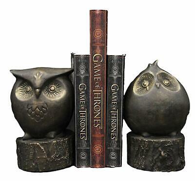 Forest Wisdom Wide Eyed Fat Cupid Owls On Tree Stump Bookends Pair Set Figurines