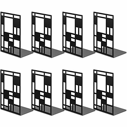 Fonswea 8 Pack Black Metal Bookends Non Skid Heavy Duty Book Ends With Rubber...