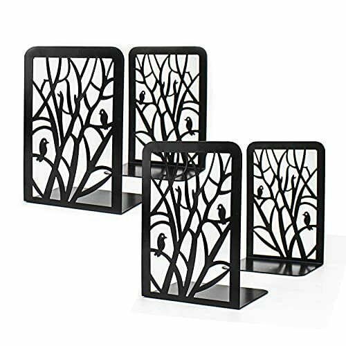 2 Pairs Black Decorative Bookends For Shelves Non-slip Heavy Duty Metal Book ...