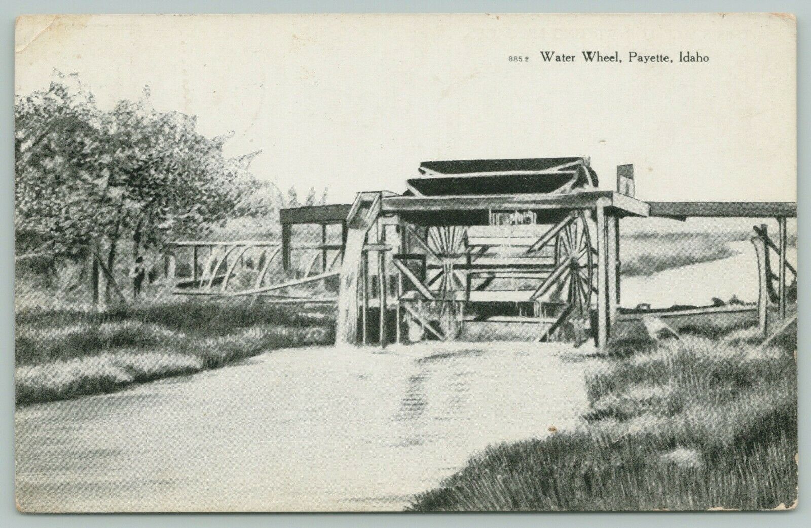 Payette Idaho~Water Wheel~1910 B&W To Marker of Rockford, Iowa