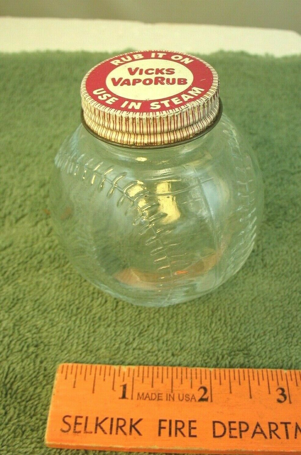 Vicks Vapor Rub Glass Baseball Jar Bottle