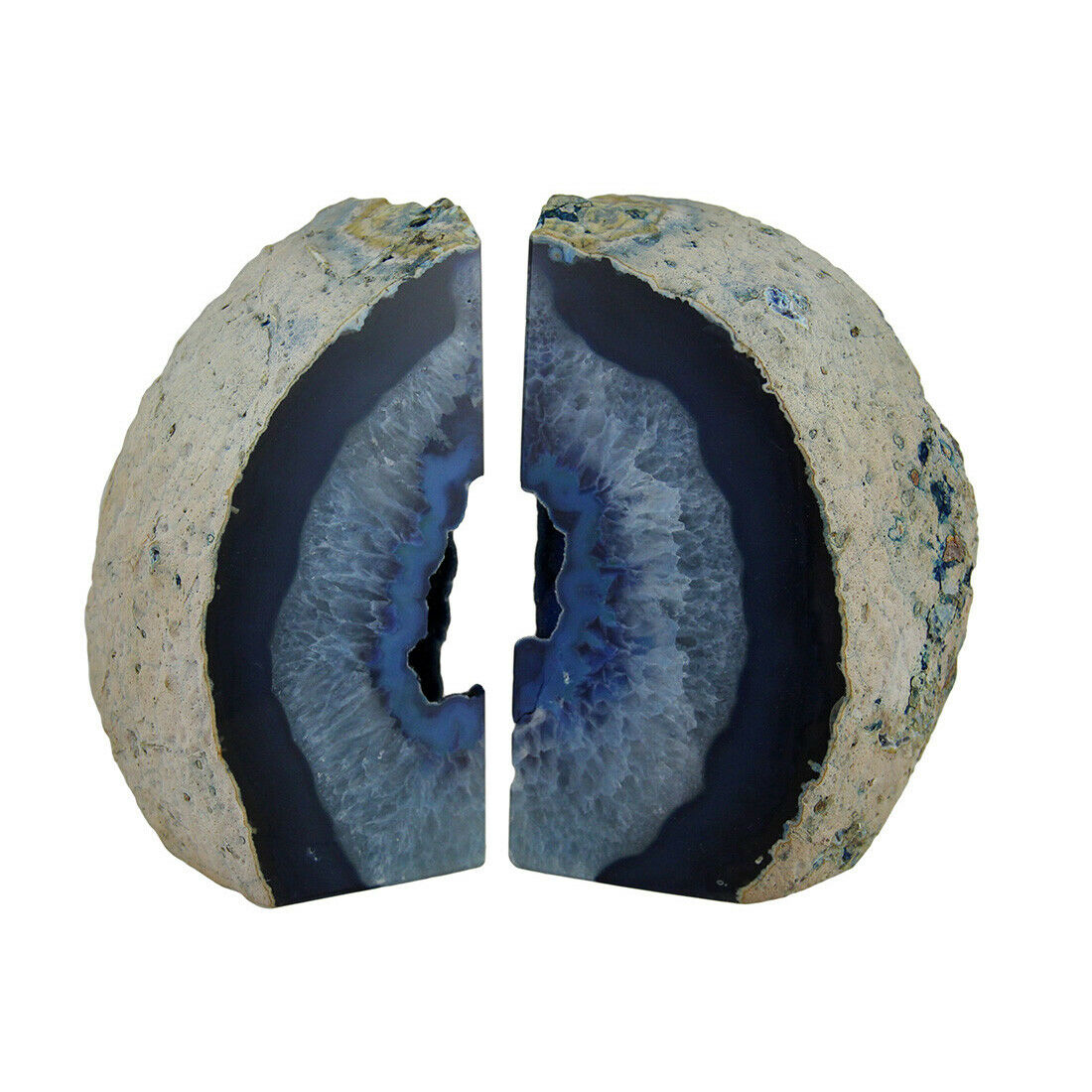 Zeckos Large Polished Blue Brazilian Agate Geode Bookends 7-11 Pounds