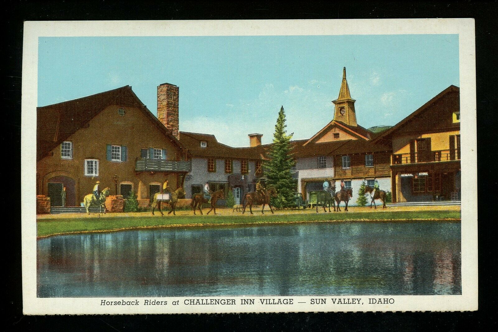 Idaho ID postcard Sun Valley, Challenger Inn Village Union Pacific Railroad