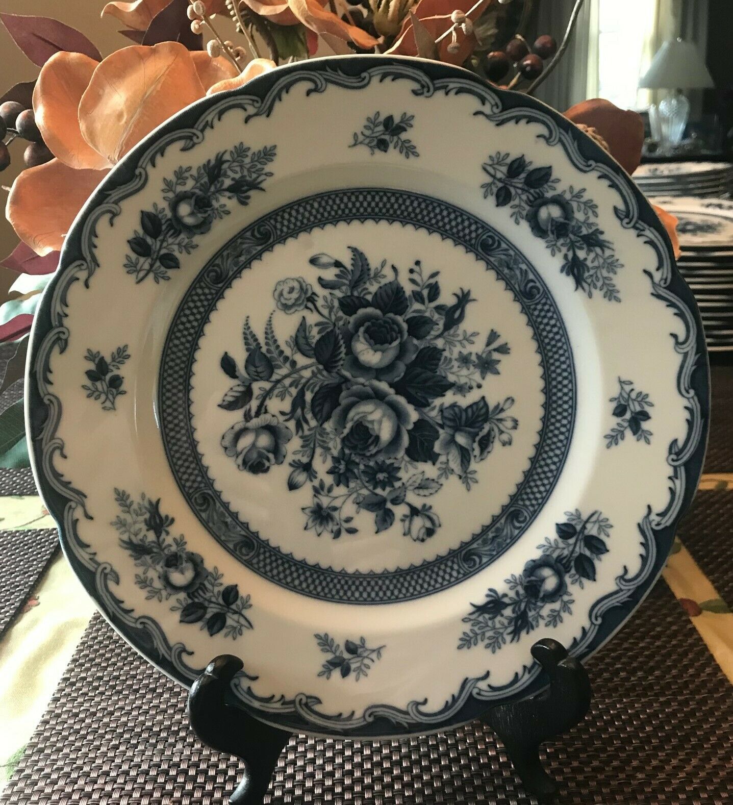 Antigue Blue Rose Fine China Dinner Plates Lot of 2