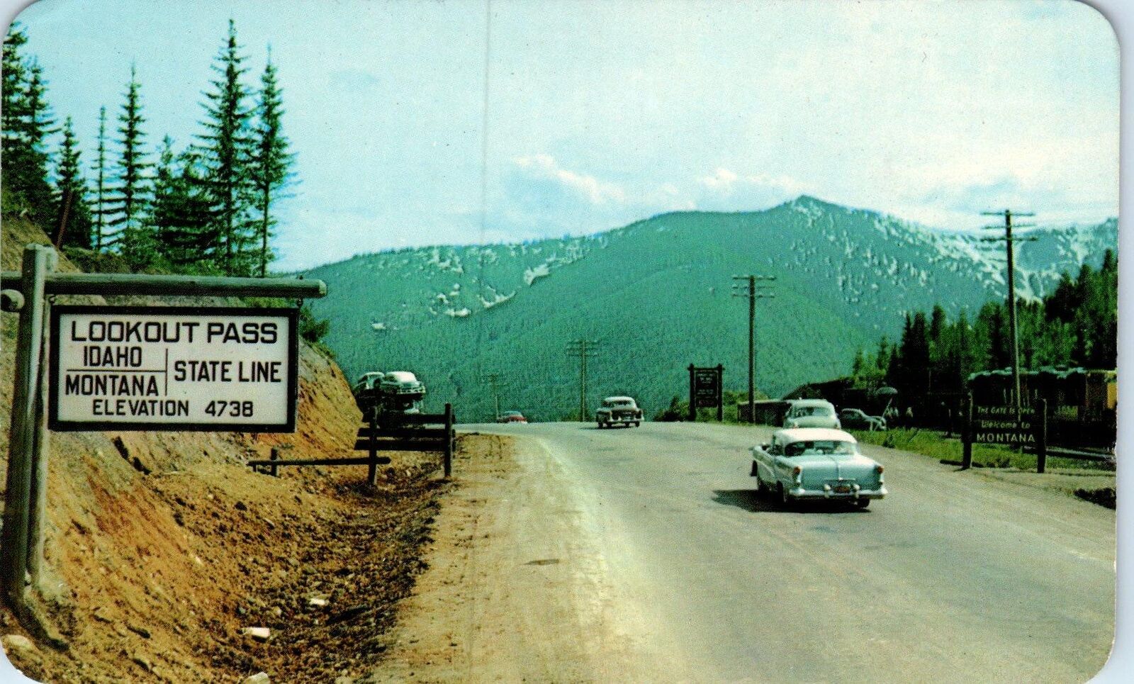 Lookout Pass, Id Idaho/ Montana  State Line   C1950s Cars    Postcard