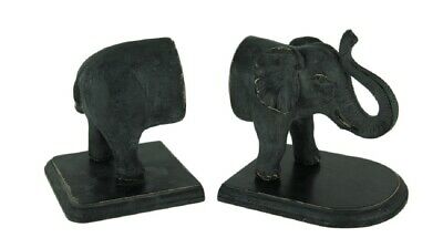Distressed Black Standing Elephant Top and Tail Bookend Set