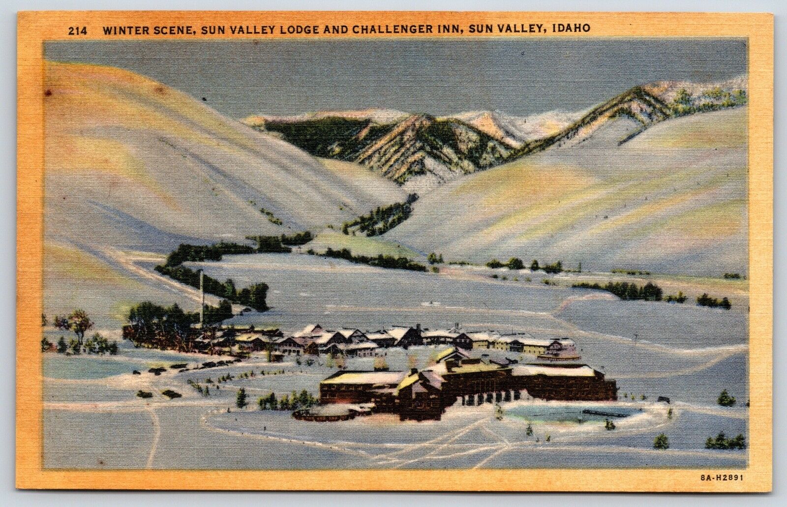 Winter Scene At Sun Valley Lodge Challenger Inn Sun Valley, Idaho Linen Postcard
