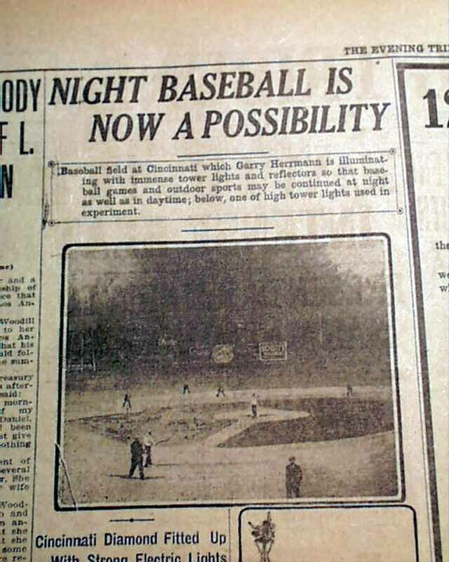 Early Night Baseball ? To Begin In 1909 League Park Cincinnati ? Mlb Newspaper