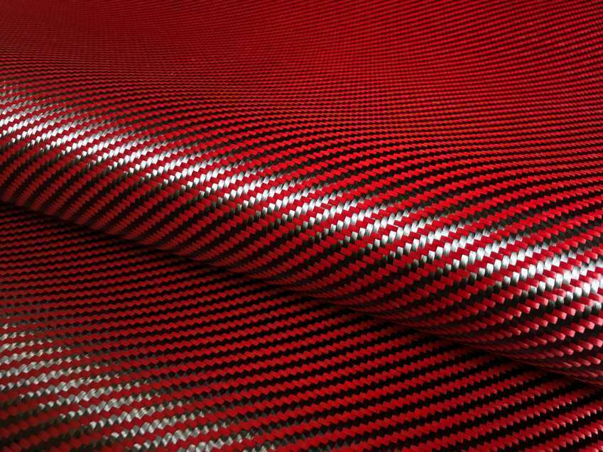 Carbon Fiber & Red Aramid 20" 50cm Wide Mixed Fabric Carbon Aramid Cloth 200gsm