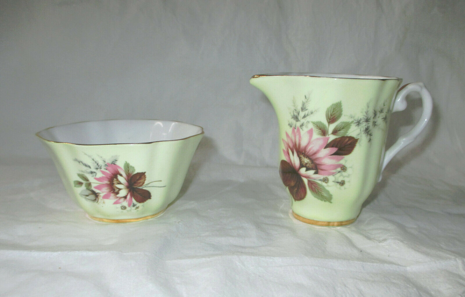 1950s Royal Grafton England Fine Bone China Sugar Bowl and Creamer, Pink Flowers