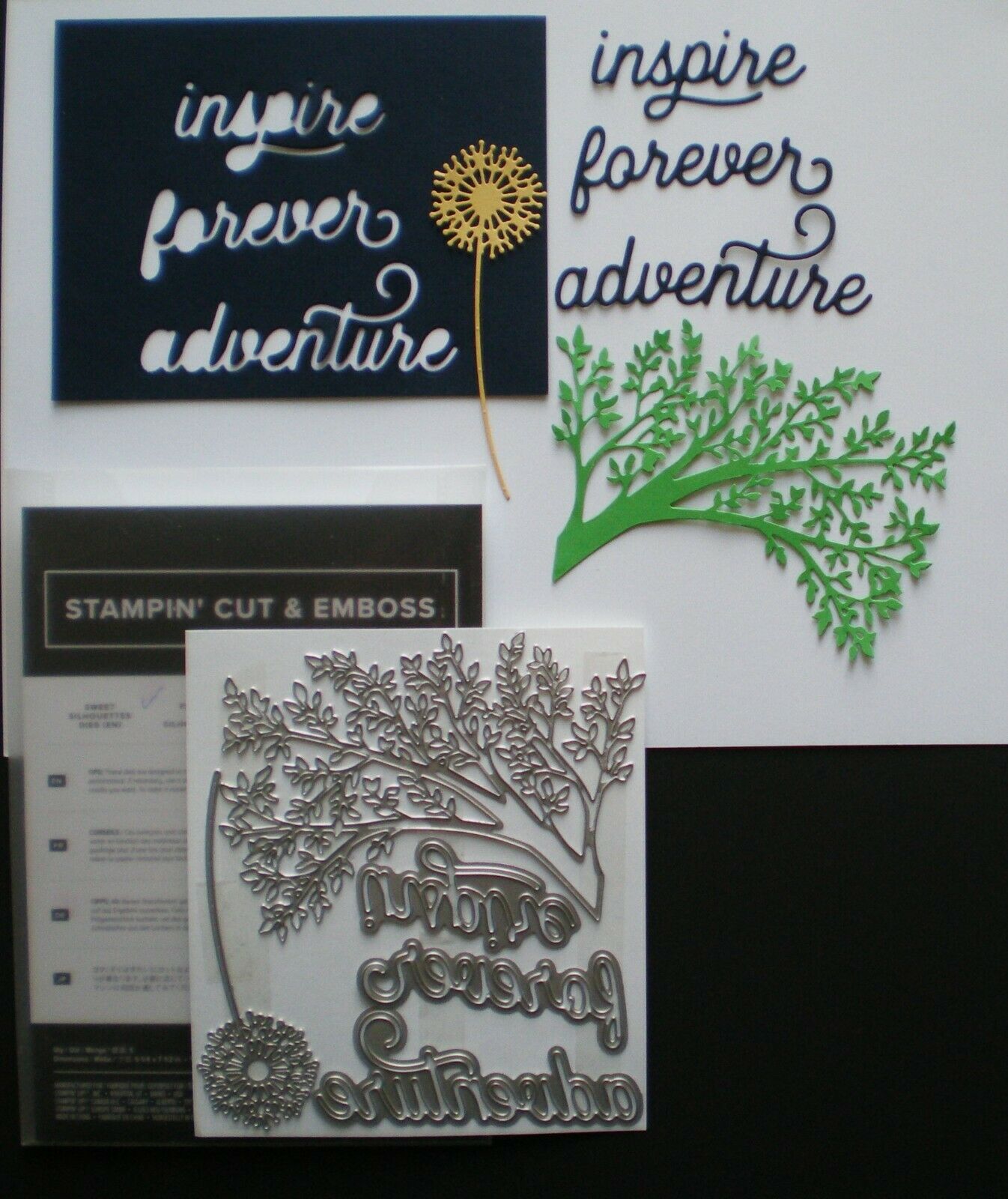 Stampin Up! Sweet Silhouettes Dies Tree Dandelion Words Inspire Adventure
