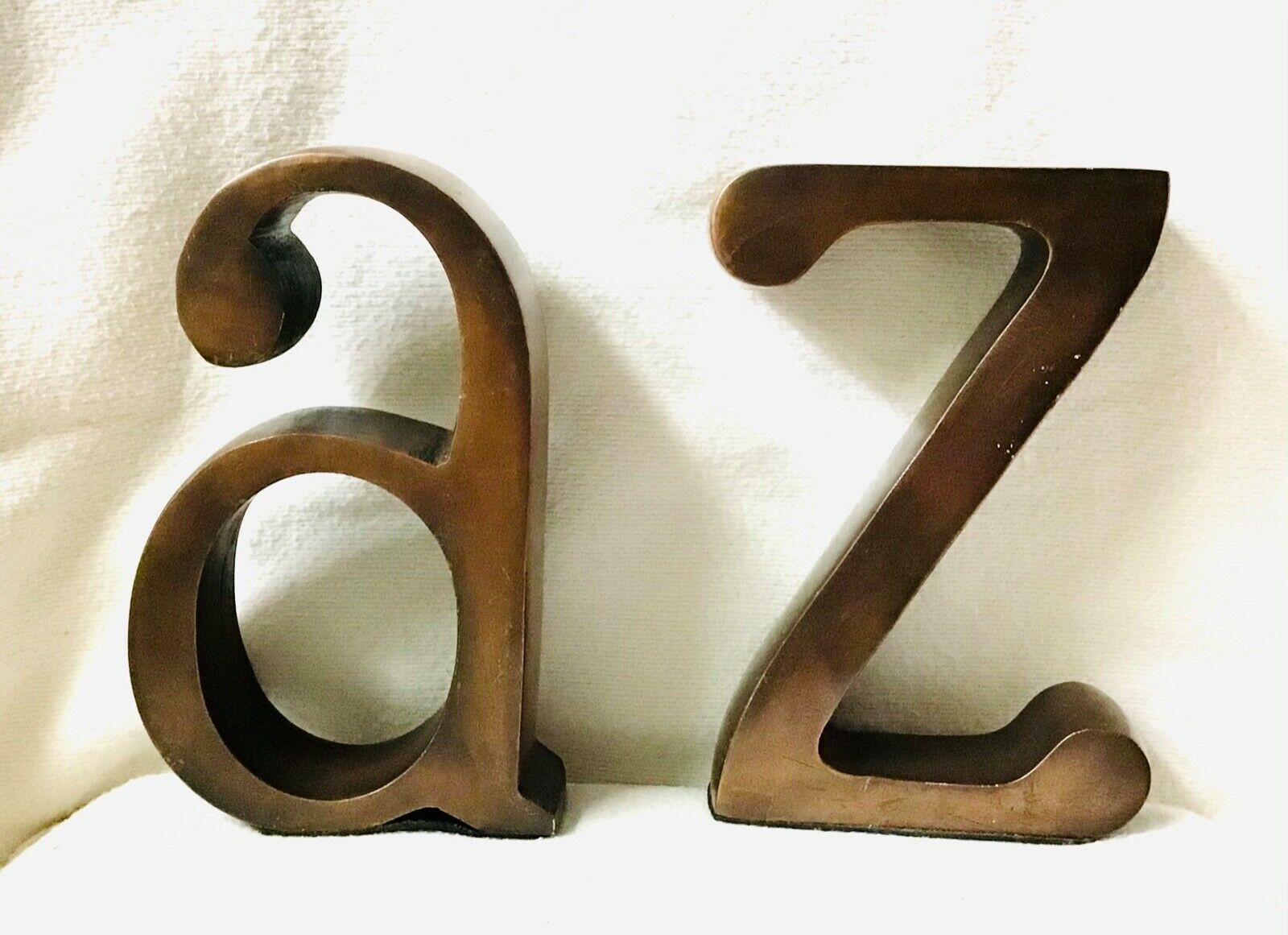 Vintage Bronzed Look Metal Bookends lower case A and Z Made in India